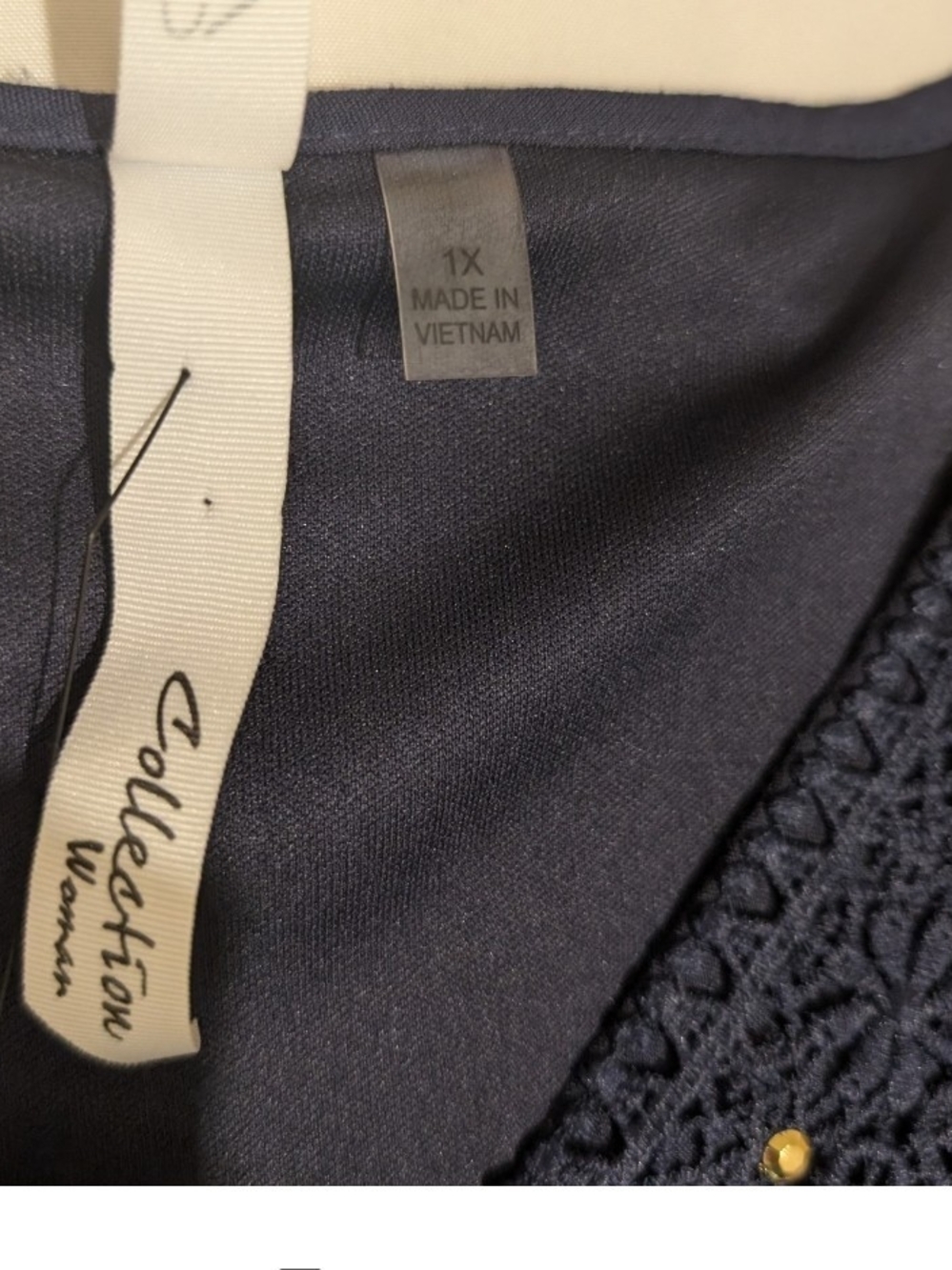 NY Collection Black V-Neck Crochet Trim Blouse - Picture 5 of 7